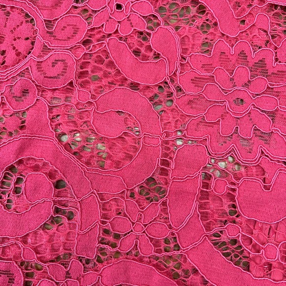 Nanette Lepore Hot Pink Lace Semi Sheer Relaxed Scalloped Short Slv Shirt Size L - Picture 5 of 7